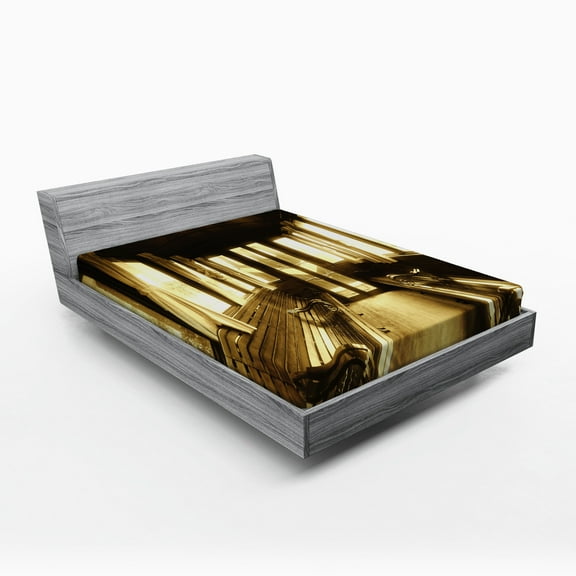 Ambesonne Brown Fitted Sheet, Old Vintage Train Salon, Full Size, Sepia