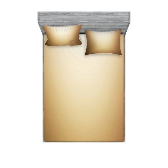 Ambesonne Brown Fitted Sheet & Pillow Sham Set, Abstract Plain Modern, Full, Pale Brown Cream