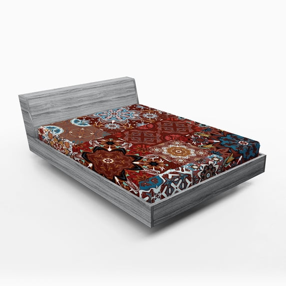 Ambesonne Brown Fitted Sheet, Victorian Mandala, Queen Size, Multicolor
