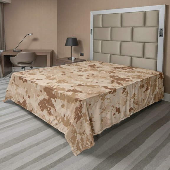 Ambesonne Brown Flat Sheet, Desert Print Art Camo Motif, King Size, Pale Brown and Cinnamon