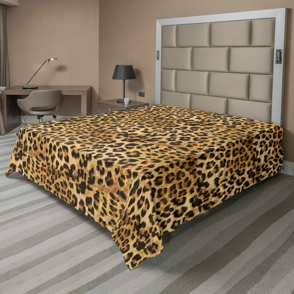 Ambesonne Brown Flat Sheet, Leopard Print, King Size, Brown