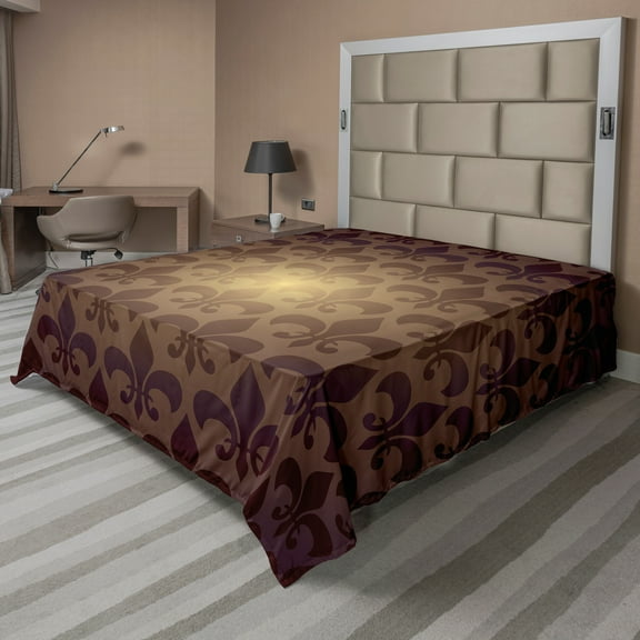 Ambesonne Brown Flat Sheet, Royal Flower, California King, Brown