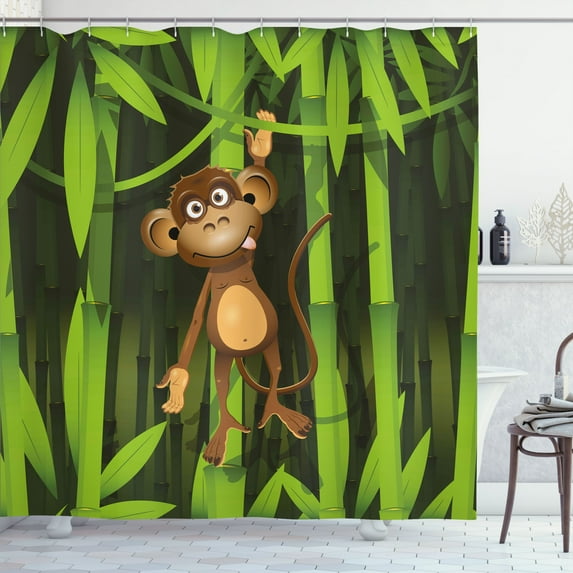 Ambesonne Brown Green Shower Curtain, Wild Monkey, 69"Wx70"L, Brown and Fern Green