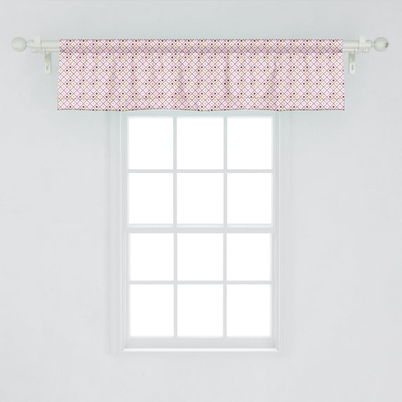 Ambesonne Brown and Green Window Valance, Dots in Squares Formed of Diagonal Streaks, Curtain Valance for Kitchen Bedroom Decor with Rod Pocket, 54" X 12", Pink Umber
