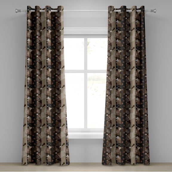 Ambesonne Brown Grommet Curtain, Coffee Typo Hearts Beans, 50" x 84", Brown