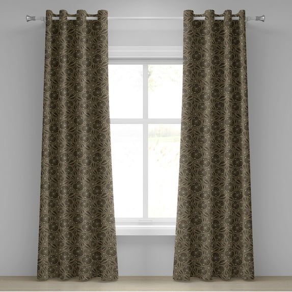 Ambesonne Brown Grommet Curtain, Leaves Flowers Vintage, 50" x 120", Brown Taupe