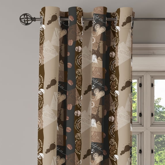Ambesonne Brown Grommet Curtain Single Panel, Coffee Typo Hearts Beans, 50"x60", Brown