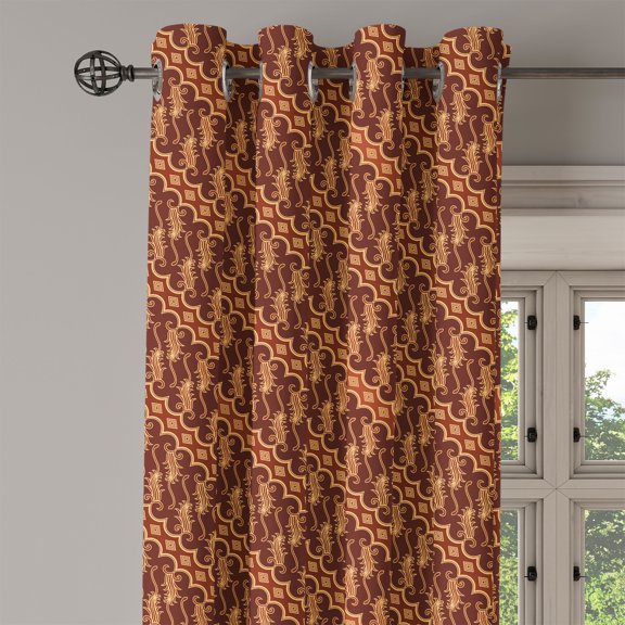 Ambesonne Brown Grommet Curtain Single Panel, Indonesian Parang Barong, 50"x60", Brown Apricot Caramel