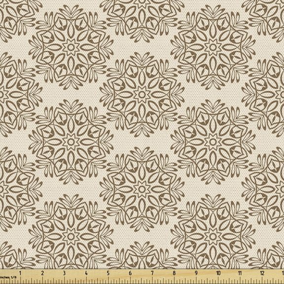 Ambesonne Brown Mandala Fabric by the Yard Upholstery, Prehistoric Motif, 2 Yards, Eggshell and Chocolate