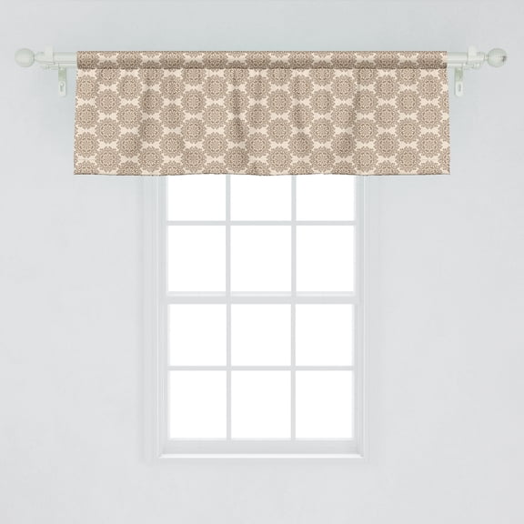 Ambesonne Brown Mandala Window Valance, Prehistoric Motif, 54" X 18", Eggshell and Chocolate
