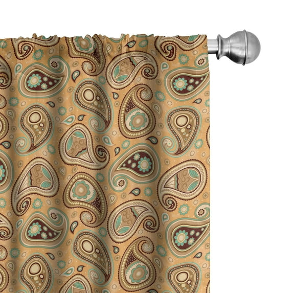 Ambesonne Brown Paisley Window Curtains, Antique Print Art, Each 28" W x 95" L, Camel Pale Orange