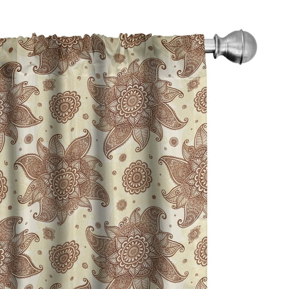 Ambesonne Brown Paisley Window Curtains, Autumn Tones Damask, Each 28" W x 84" L, Cream Paprika Ivory