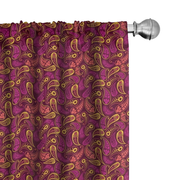 Ambesonne Brown Paisley 4-Panel Curtains, Damask Folk Antique, 56"x95", Dark Magenta Salmon