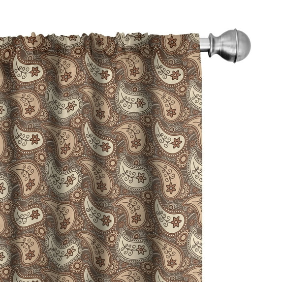 Ambesonne Brown Paisley Window Curtains, Oriental Flower Art, Each 28" W x 95" L, Champagne Pale Cinnamon