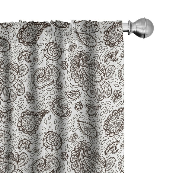 Ambesonne Brown Paisley Window Curtains, Tribal Flower Damask, Each 28" W x 95" L, Brown and White