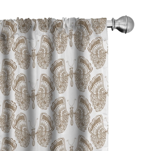 Ambesonne Brown Paisley Window Curtains, Zentangle Butterfly, Each 28" W x 63" L, Caramel and White