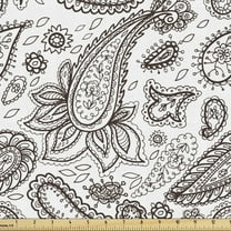 Ambesonne Brown Paisley Fabric by the Yard Upholstery, Zentangle Look Motif, 1 Yard, Brown White