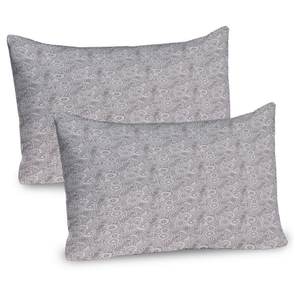 Ambesonne Brown Paisley Pillow Sham 2 Pack, Flower Sketch Details, 30"x20", Dark Mauve and White