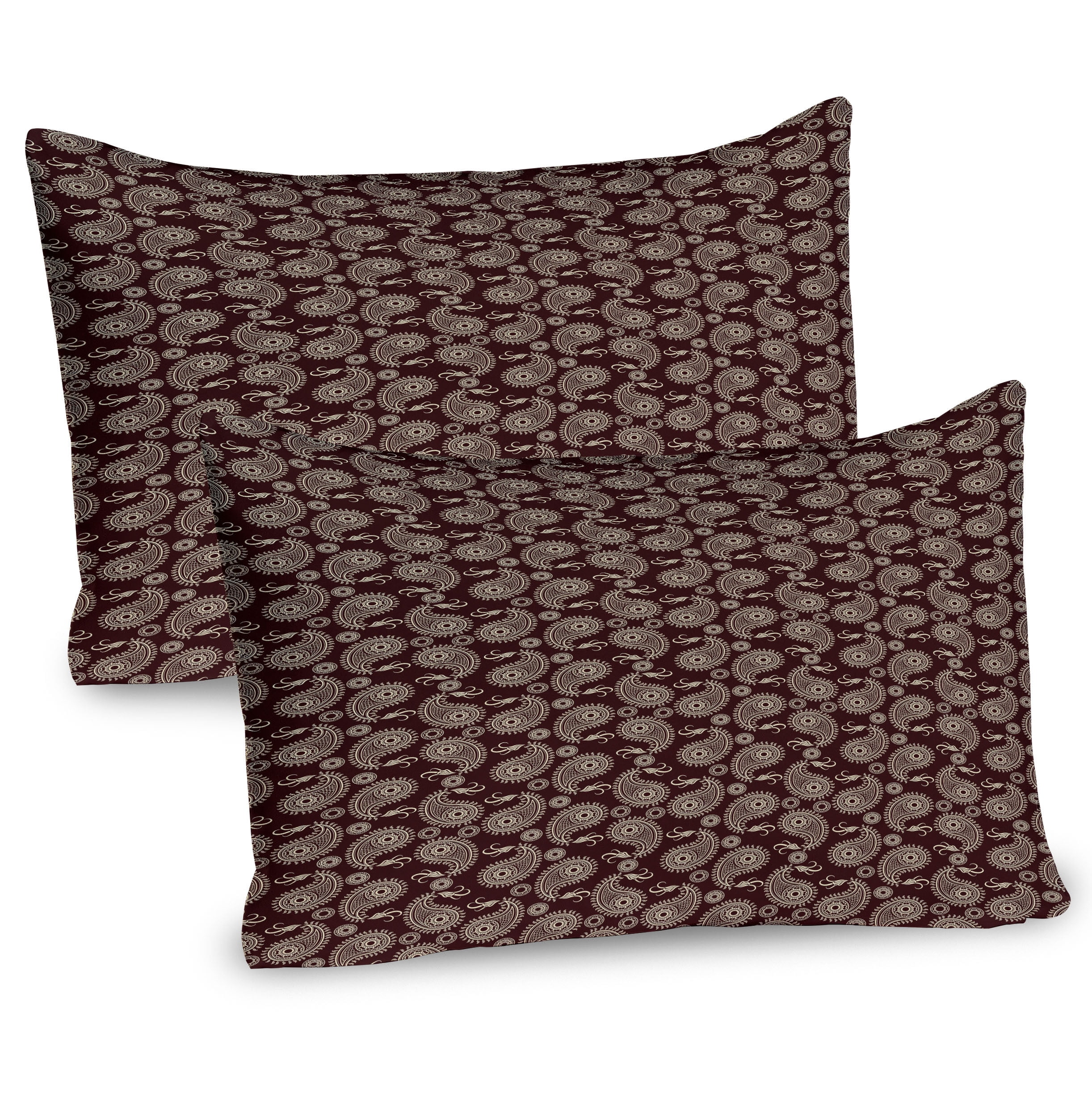 Chestnut Brown and Eggshell Paisley Microfiber Pillow Shams, 2 Pack