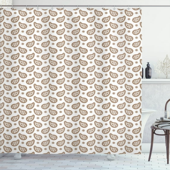Ambesonne Brown Paisley Shower Curtain, Intricate Sun Damask, 69"Wx70"L, Caramel and White