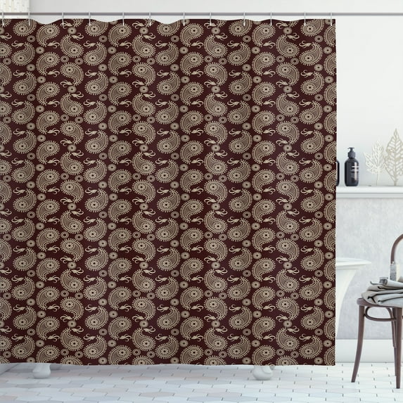 Ambesonne Brown Paisley Shower Curtain, Oriental Damask Art, 69"Wx84"L, Chestnut Brown Eggshell