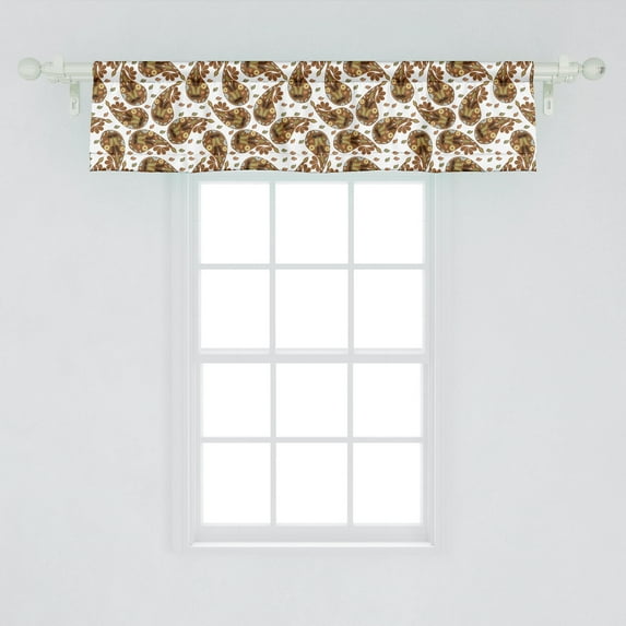 Ambesonne Brown Paisley Window Valance, Almond Like Motifs in Autumnal Tones, Curtain Valance for Kitchen Bedroom Decor with Rod Pocket, 54" X 12", Umber White
