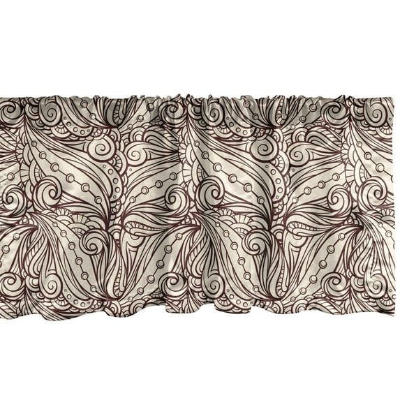 Ambesonne Brown Paisley Window Valance, Intertwined Leaves, 54" X 12", Dark Mauve and Champagne