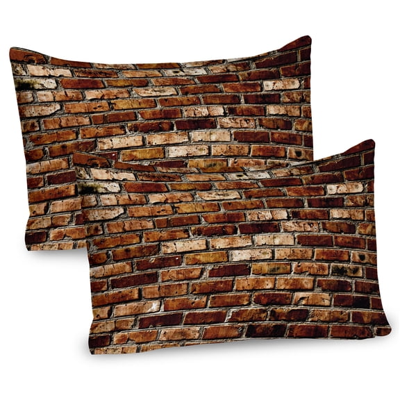 Ambesonne Brown Pillow Sham 2 Pack, Old Grunge Brick Wall, 36"x20", Brown Chestnut Brown