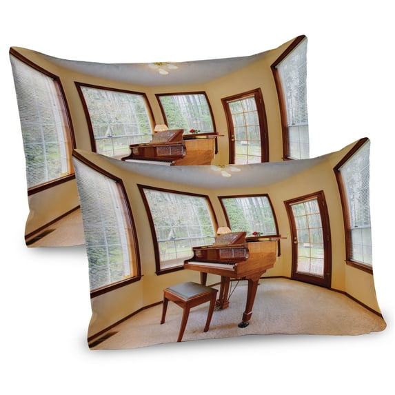 Ambesonne Brown Pillow Sham 2 Pack, Round Room with Piano, 26"x20", Brown Pale Yellow White