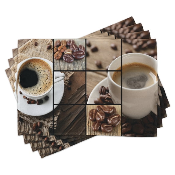 Ambesonne Brown Place Mats Set of 4, Coffee Mugs Wood Table, Standard Size, Brown