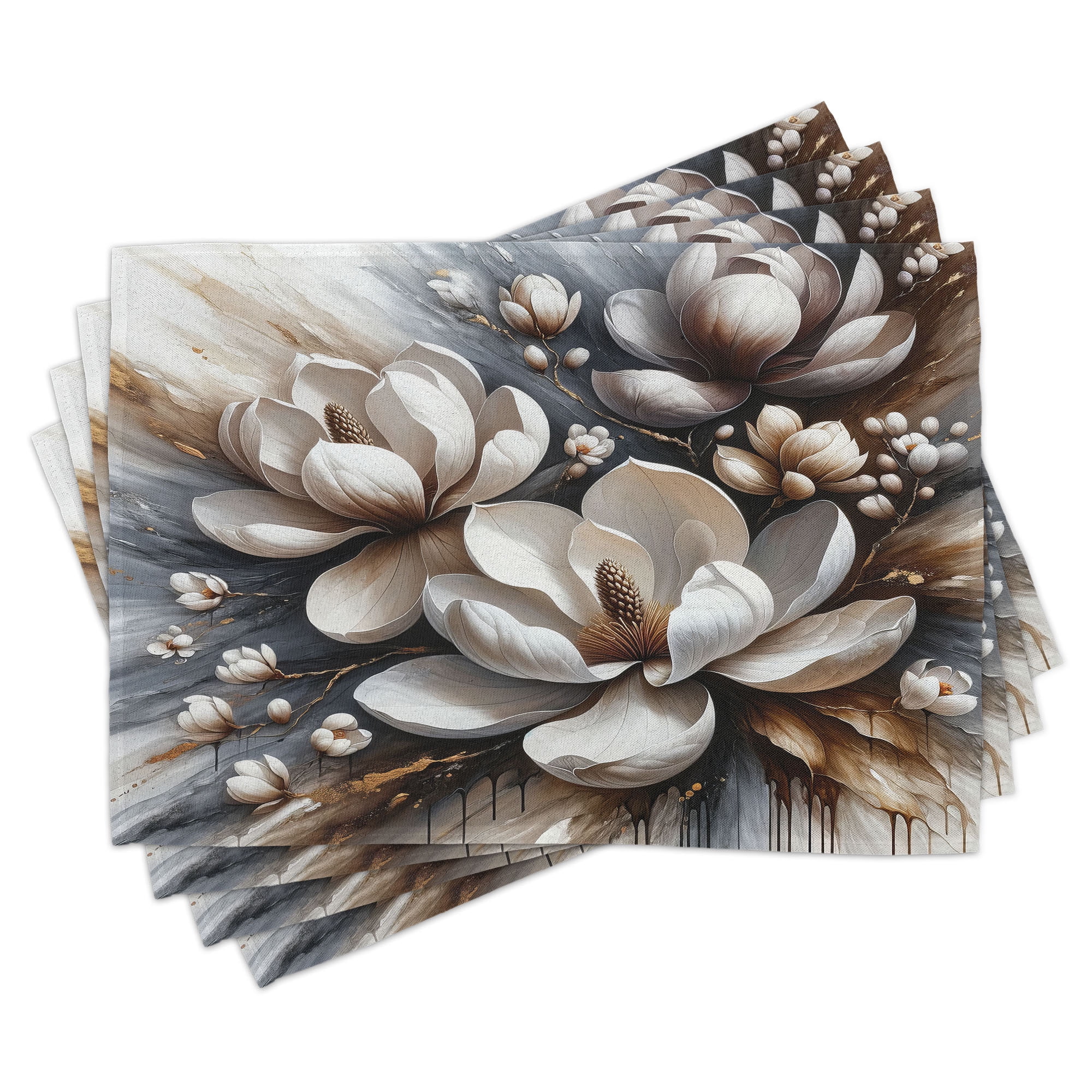 Umber and Blue Grey Floral Polyester Rectangle Placemats Set of 4