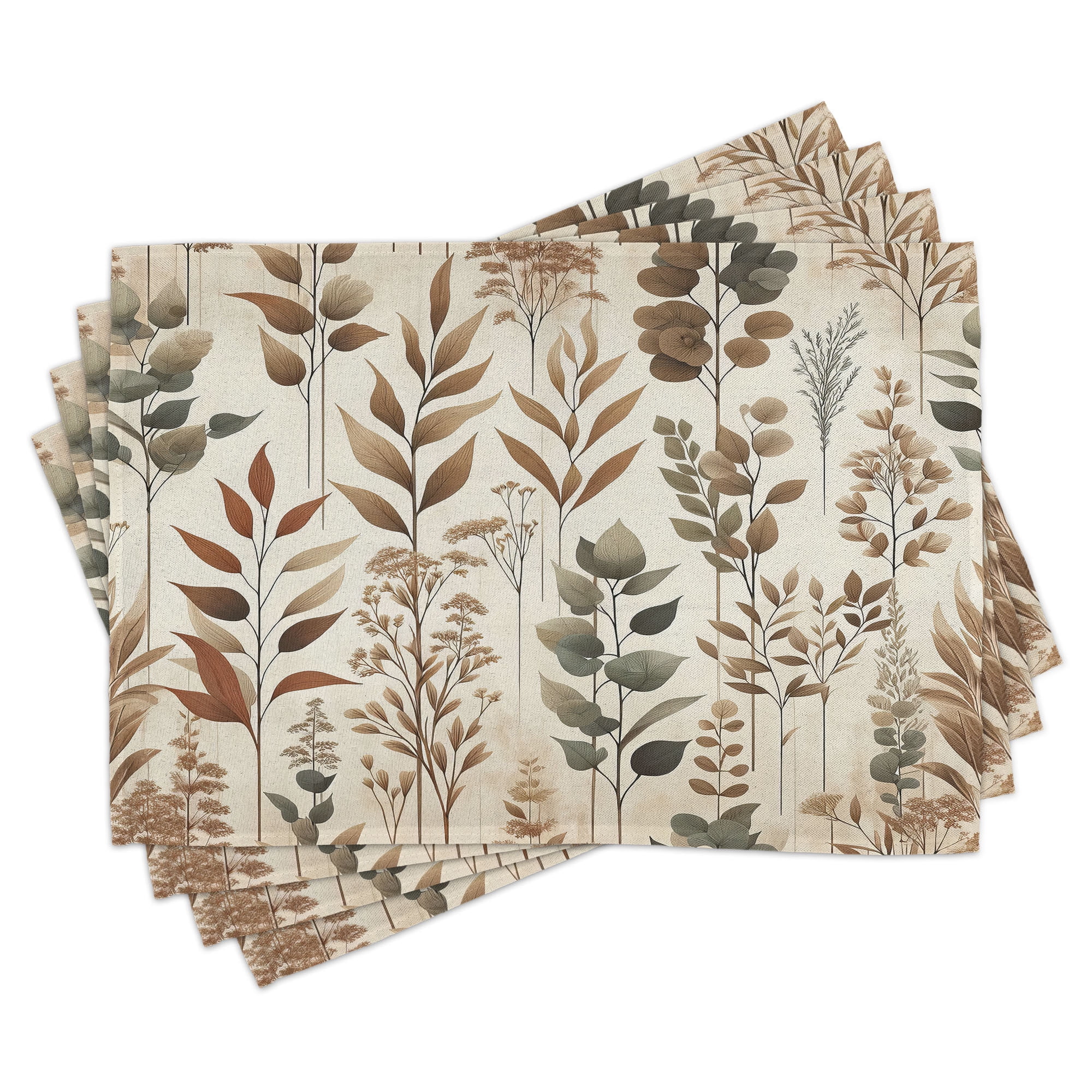 Pale Camel Laurel Green Botanical Polyester Placemats Set of 4