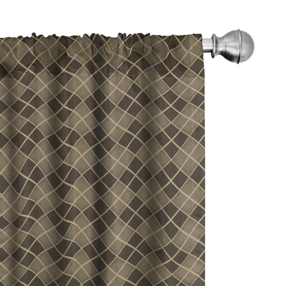 Ambesonne Brown Plaid Window Curtains, Bicolor and Geometrical, Each 28" W x 63" L, Sepia Dark Taupe