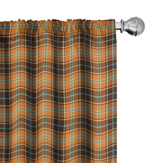 Ambesonne Brown Plaid Window Curtains, Tartan in Earth Tones, Each 28" W x 63" L, Orange Brown and Sky Blue