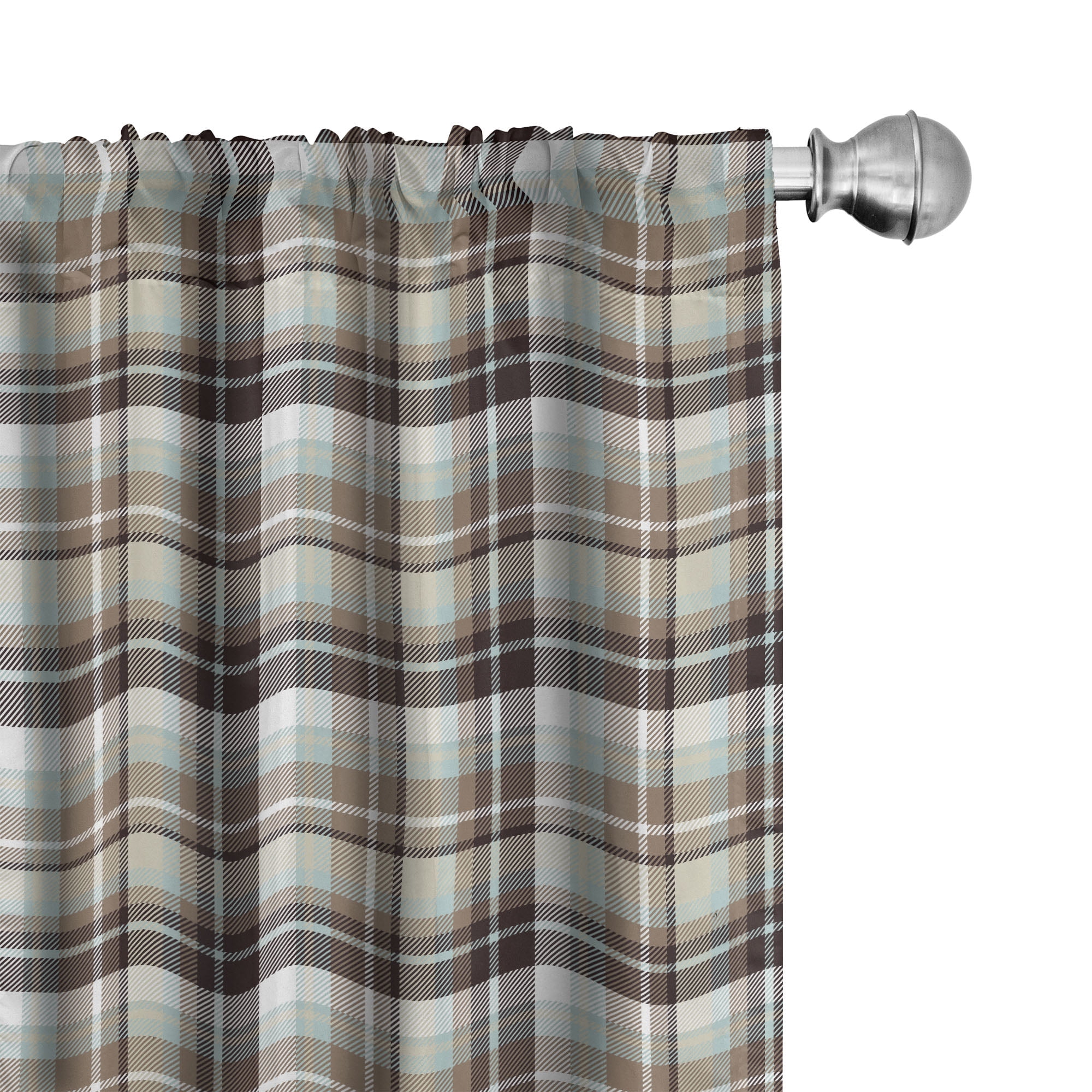 Ambesonne Brown Plaid Curtains, Brown Blue Geometric, Pair of 28"x63