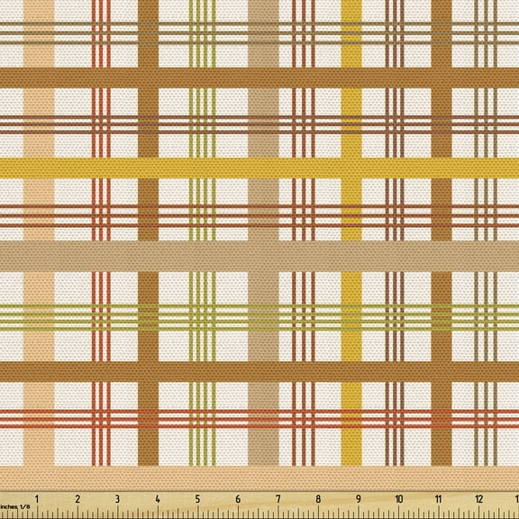 Ambesonne Brown Plaid Fabric by the Yard Upholstery, Earth Tones Streaks, 10 Yards, Multicolor