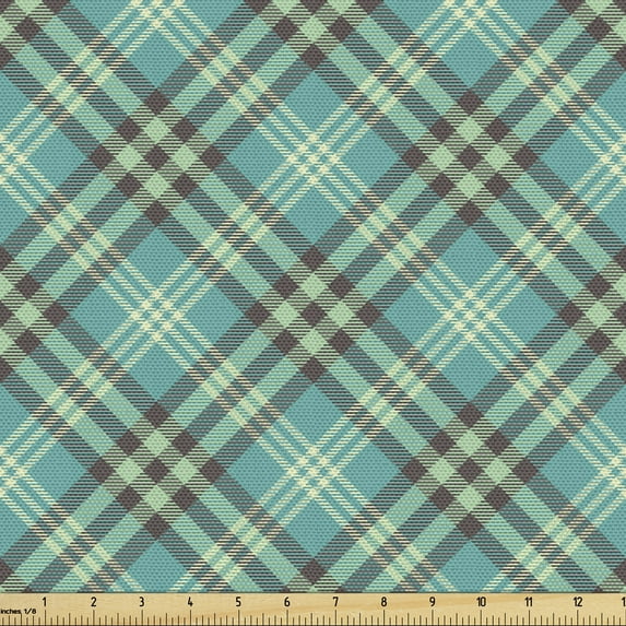 Ambesonne Brown Plaid Fabric by the Yard Upholstery, Scottish and Symmetry, 1 Yard, Almond Green Umber