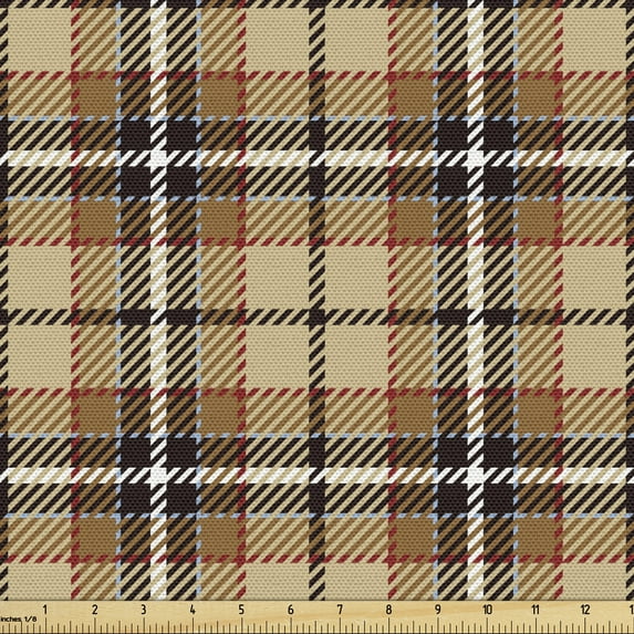 Ambesonne Brown Plaid Fabric by the Yard Upholstery, Vertical and Horizontal, 5 Yards, Multicolor
