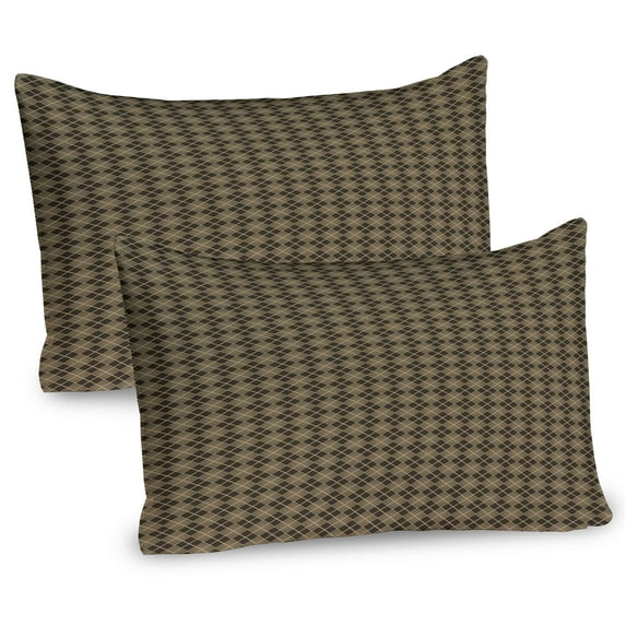 Ambesonne Brown Plaid Pillow Sham 2 Pack, Bicolor and Geometrical, 26"x20", Sepia Dark Taupe