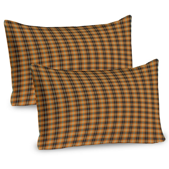 Ambesonne Brown Plaid Pillow Sham 2 Pack, Tartan in Earth Tones, 30"x20", Orange Brown and Sky Blue