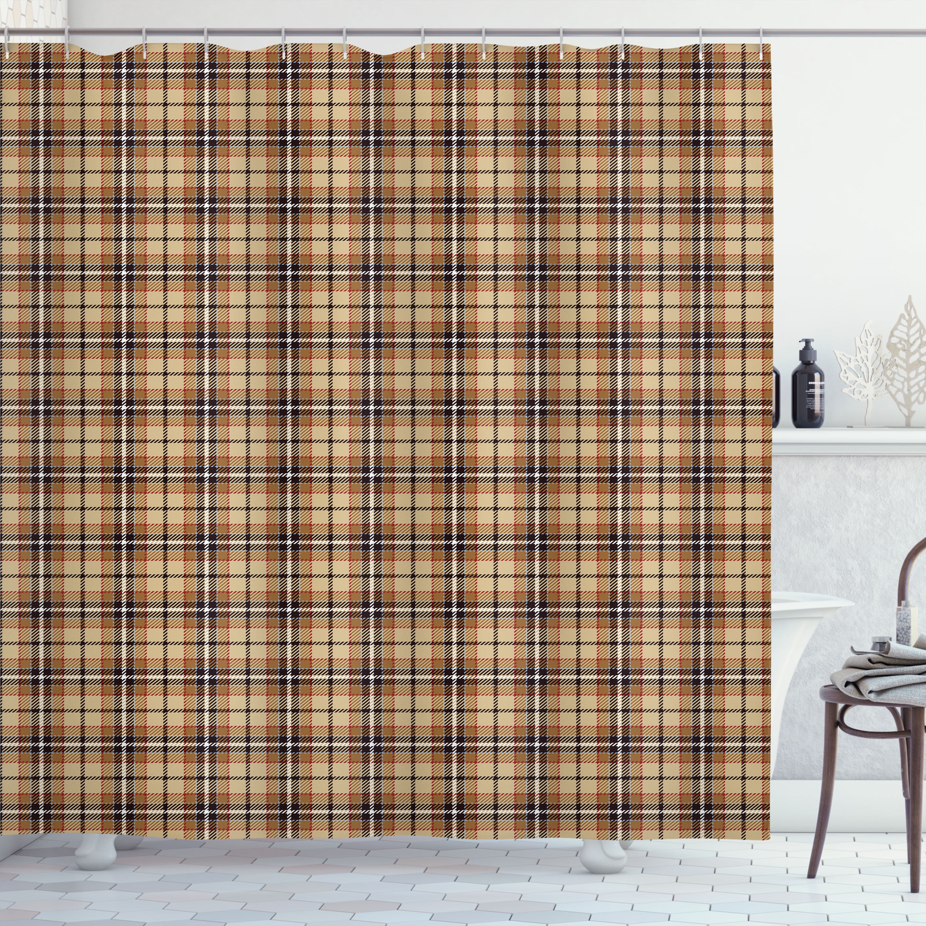 Pale Chocolate and Mustard Plaid Fabric Shower Curtain
