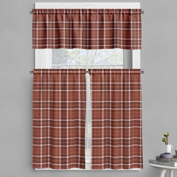 Ambesonne Brown Plaid Valance & Curtain, Lumberjack Inspired, 55"x24", Paprika and Pale Mauve