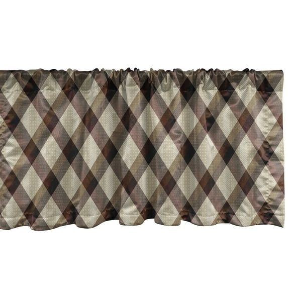 Ambesonne Brown Plaid Valance Pack of 2, Argyle Geometric Retro, 42"X18", Dusk Sepia and Seal Brown