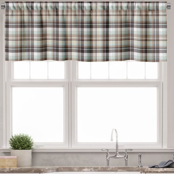 Ambesonne Brown Plaid Window Valance, Brown Blue Geometric, 54" X 12", Multicolor