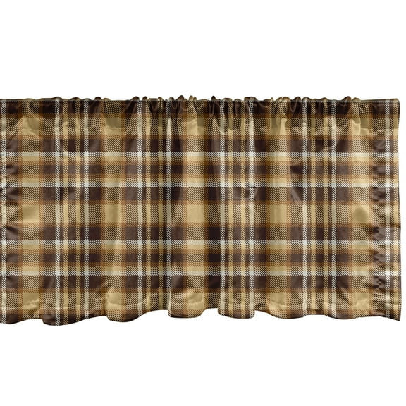Ambesonne Brown Plaid Window Valance, Country Style Tartan, 42" x 12", Almond and Dark Rosewood