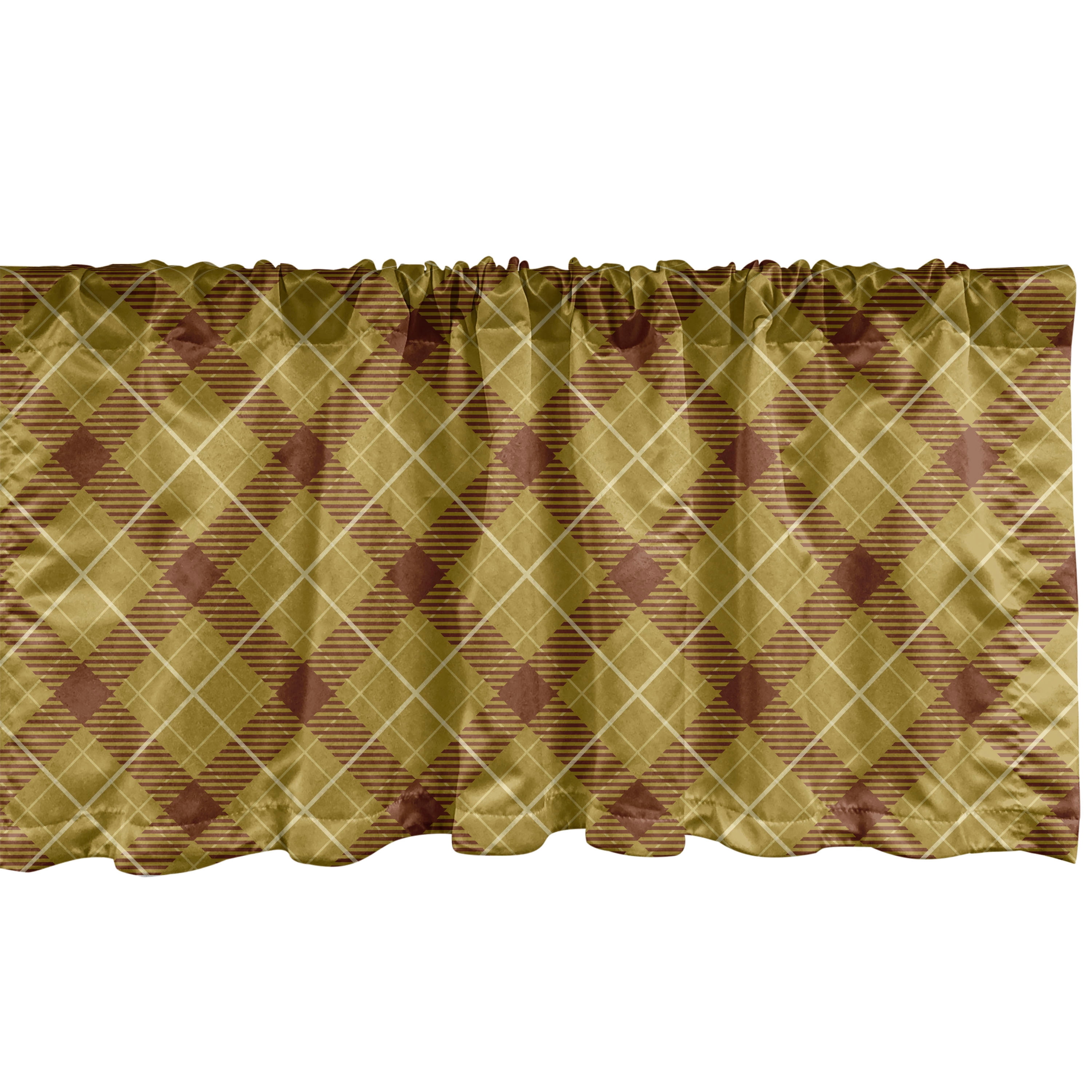 Ambesonne Brown Plaid Window Valance, Old Checkered Theme, 54