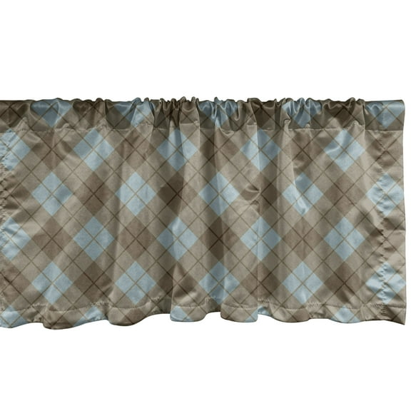Ambesonne Brown Plaid Window Valance, Repeated Bicolor Tartan, 54" X 18", Pale Slate Blue Dark Tan