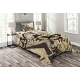 thumbnail image 1 of Ambesonne Brown Quilted Bedspread Set 2 Pcs, Harp Ornament Butterfly, Twin Size, Cream Orange Black, 1 of 3