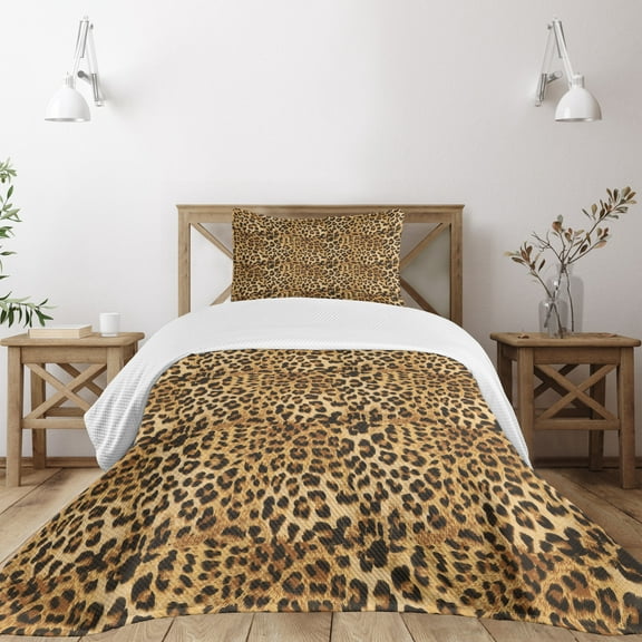 Ambesonne Brown Quilted Bedspread Set 2 Pcs, Leopard Print, Twin Size, Brown