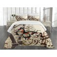 thumbnail image 1 of Ambesonne Brown Quilted Bedspread Set 3 Pcs, Harp Ornament Butterfly, Queen Size, Cream Orange Black, 1 of 5